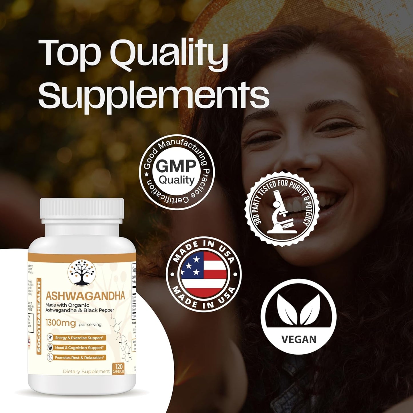 Certified Organic Ashwagandha with Black Pepper Capsules - Non-GMO, Gluten-Free, Vegan - Supports Mood, Energy, Rest, and Relaxation