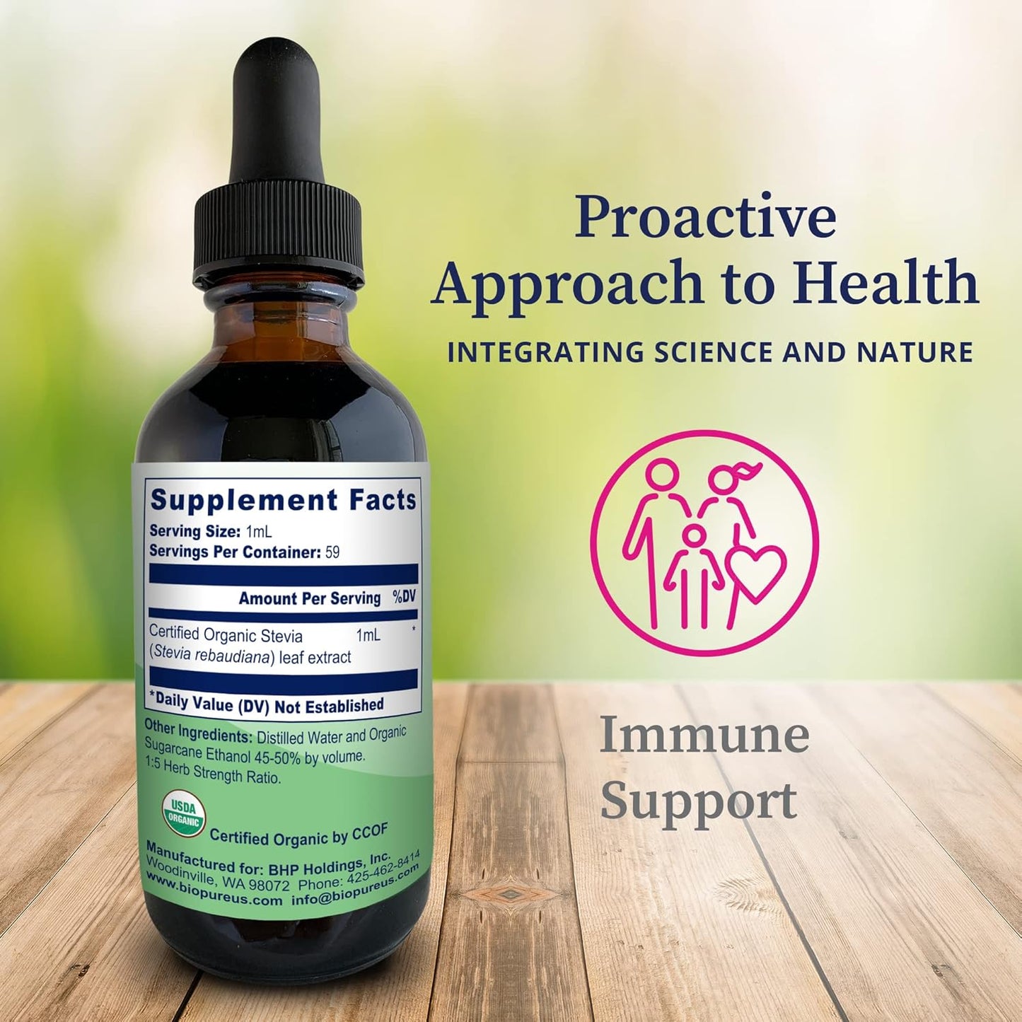Certified Organic BioPure Stevia Extract - Herbal Tincture for Immune Support & Gut Health - 2 fl oz