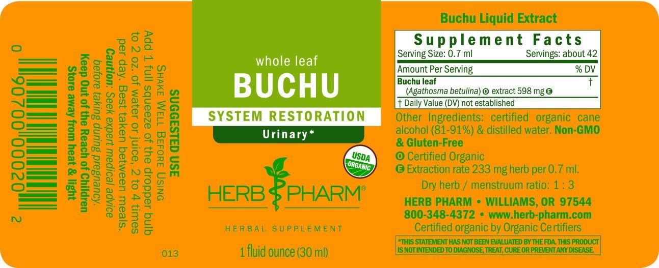 Certified Organic Buchu Liquid Extract for Urinary System Support - 1 Fl Oz by Herb Pharm
