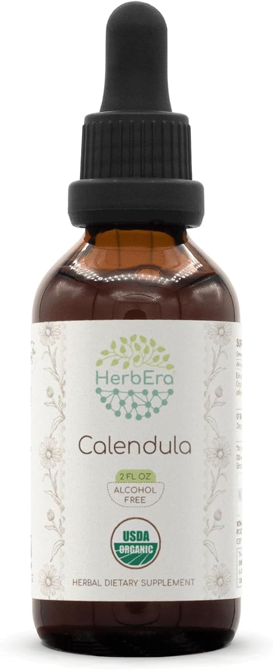 Certified Organic Calendula Tincture | Alcohol-Free Herbal Extract Drops | High-Potency 2 oz Bottle by HerbEra