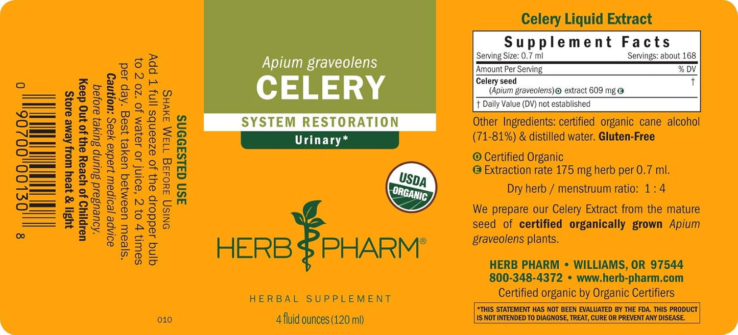 Certified Organic Celery Seed Liquid Extract - Urinary System Support - 4 Ounce - Herb Pharm