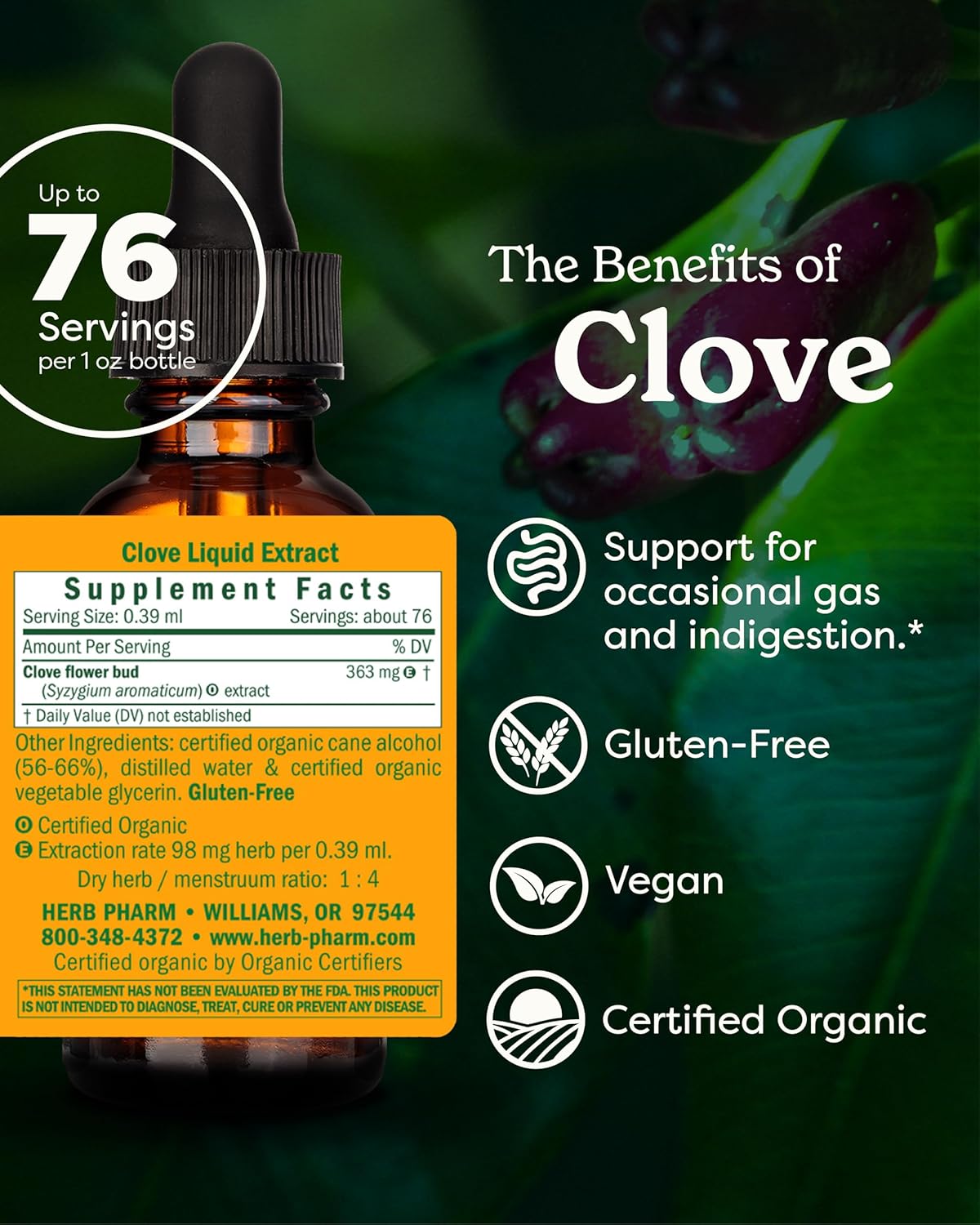 Certified Organic Clove Liquid Extract by Herb Pharm - 1 Ounce Bottle