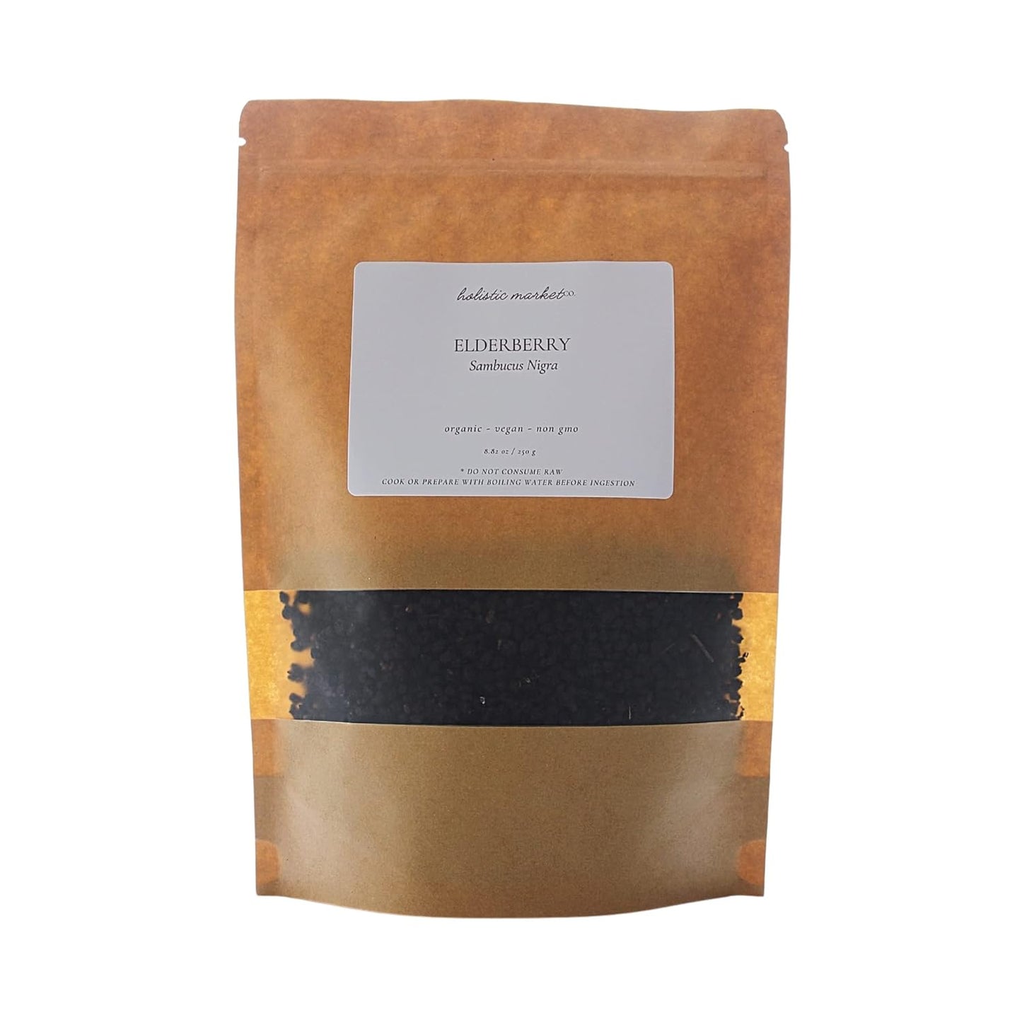 Certified Organic Dried Whole Elderberries for DIY Elderberry Syrup - Non-GMO Sambucus Nigra, Non-Irradiated - Holistic Market Co.