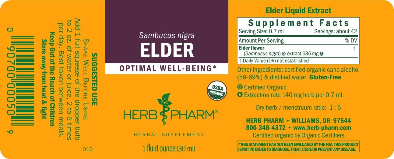 Certified Organic Elder Liquid Extract by Herb Pharm - 1oz Bottle