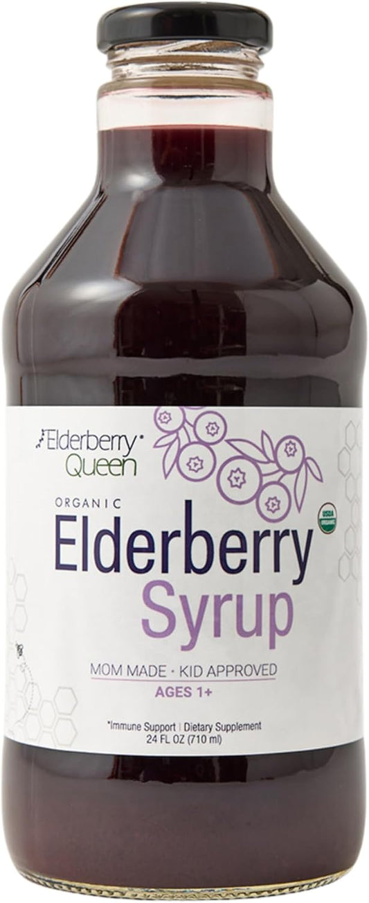 Certified Organic Elderberry Syrup with Sambucus Black Elderberry & Aronia Berry - Immune Support Formula for Kids and Adults - 24 Fl Oz