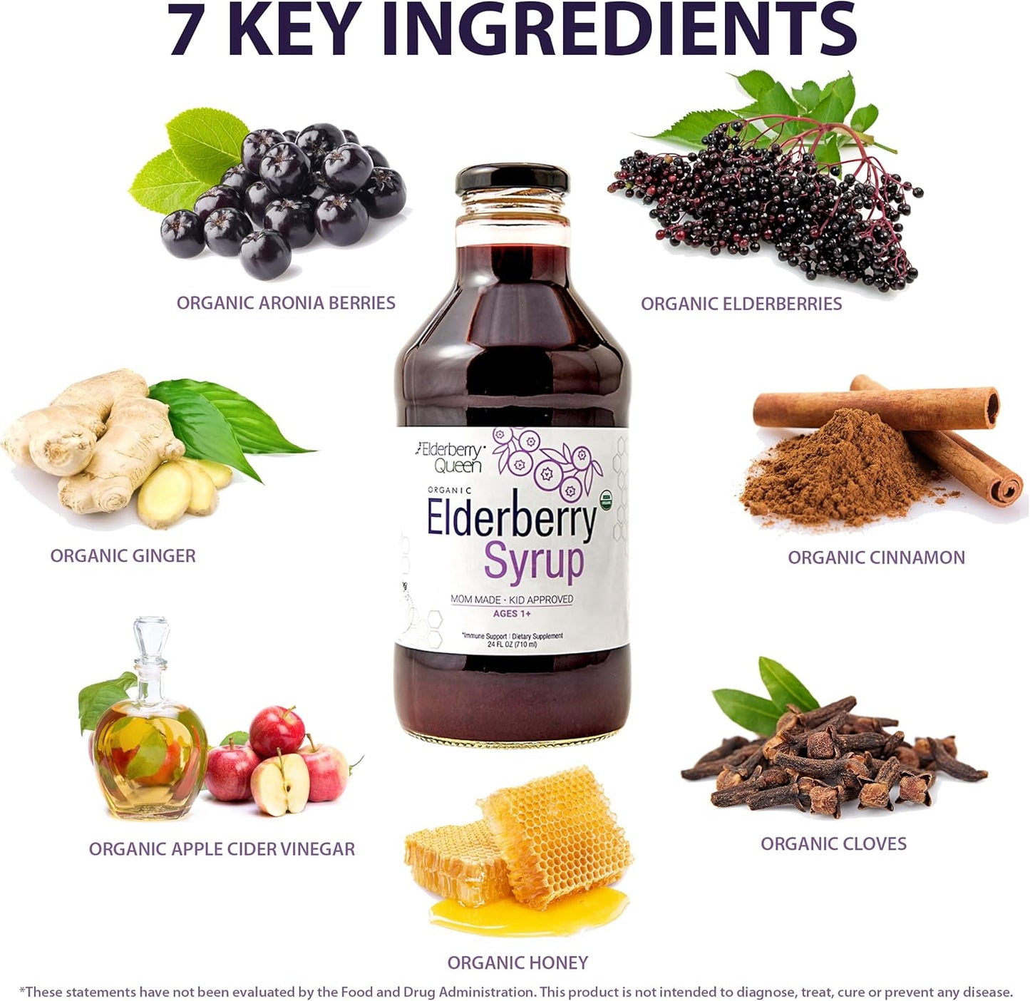 Certified Organic Elderberry Syrup with Sambucus Black Elderberry & Aronia Berry - Immune Support Formula for Kids and Adults - 24 Fl Oz