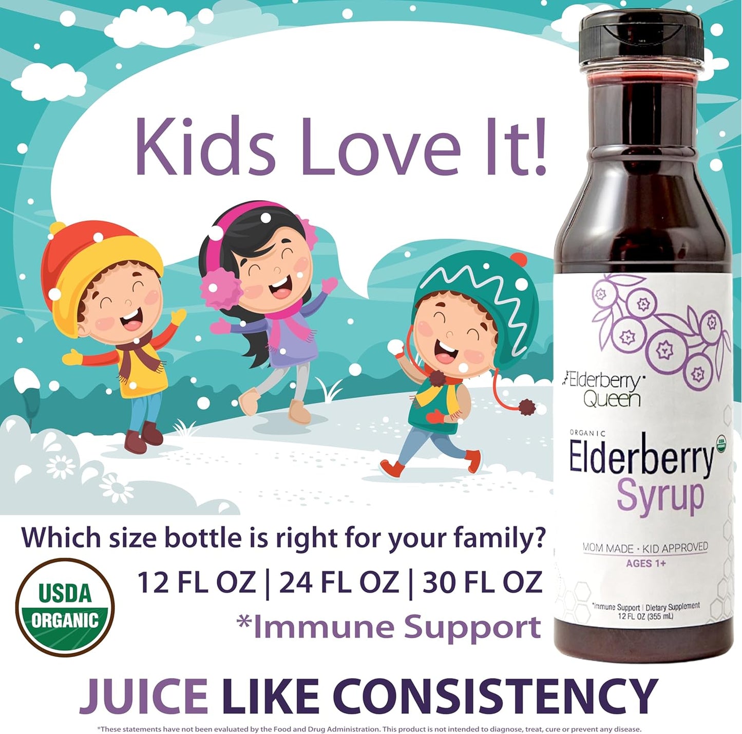Certified Organic Elderberry Syrup with Sambucus Black Elderberry & Aronia Berry - Immune Support Formula for Kids and Adults - 24 Fl Oz