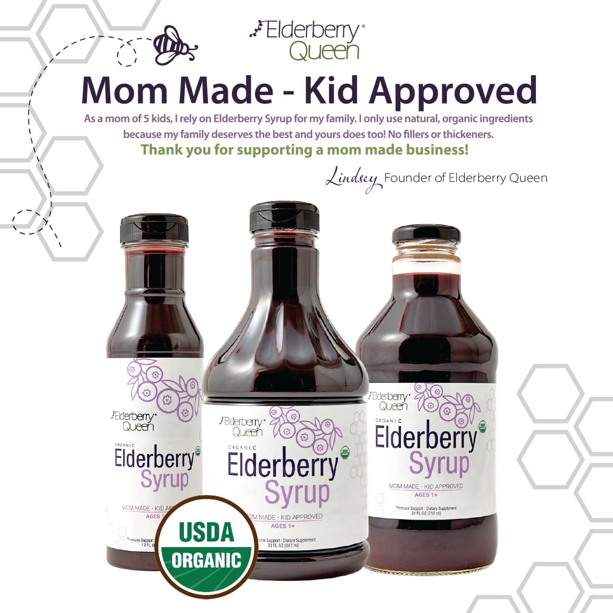 Certified Organic Elderberry Syrup with Sambucus Black Elderberry & Aronia Berry - Immune Support Formula for Kids and Adults - 24 Fl Oz