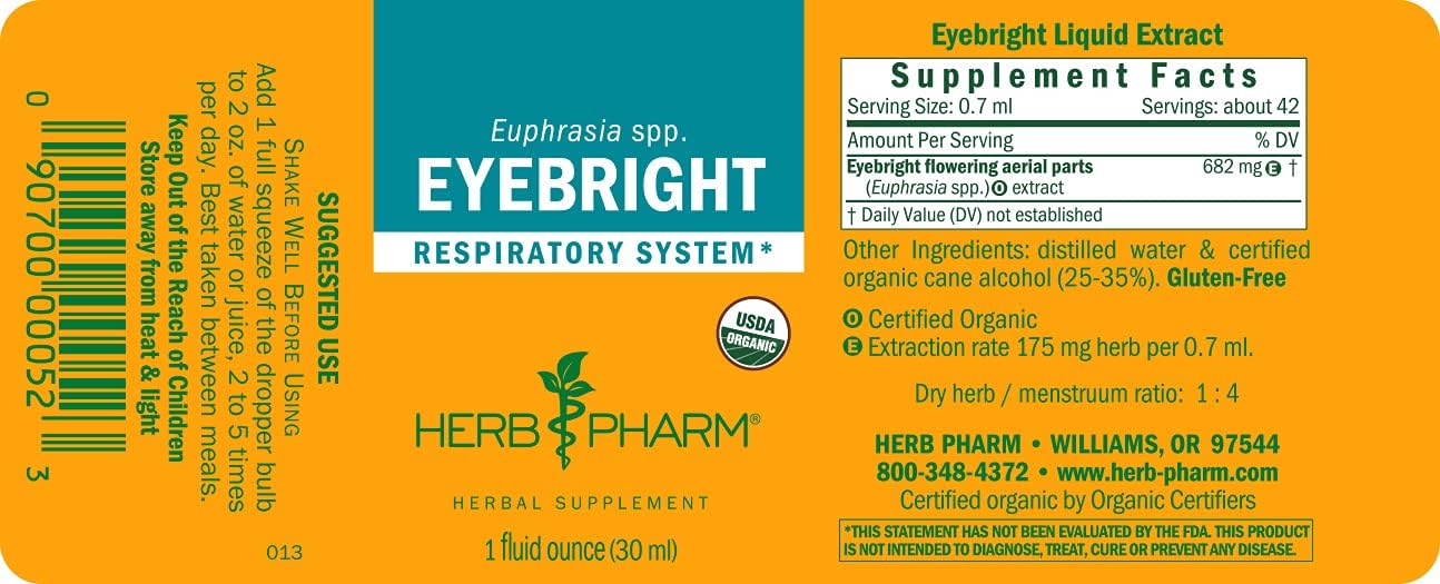 Certified Organic Eyebright Liquid Extract for Respiratory System Support - 1 Ounce by Herb Pharm