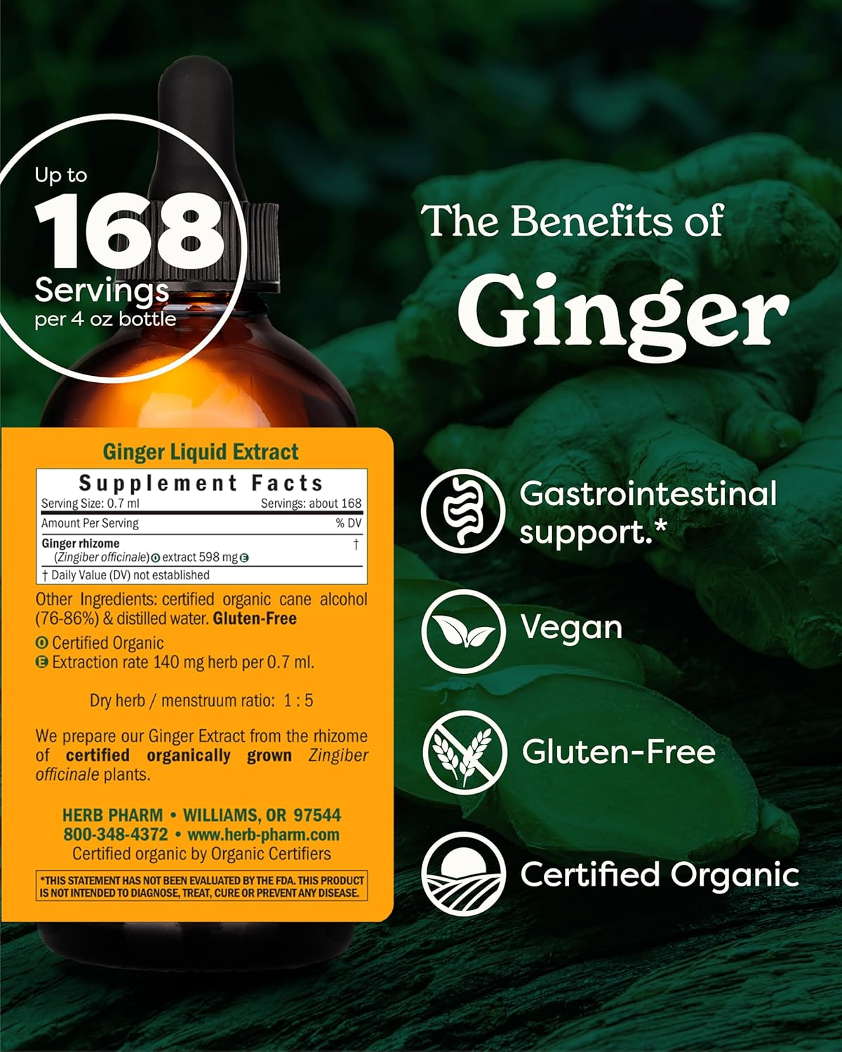 Certified Organic Ginger Liquid Extract - Digestive Support - 4 Ounce Bottle - BoostGo Australia