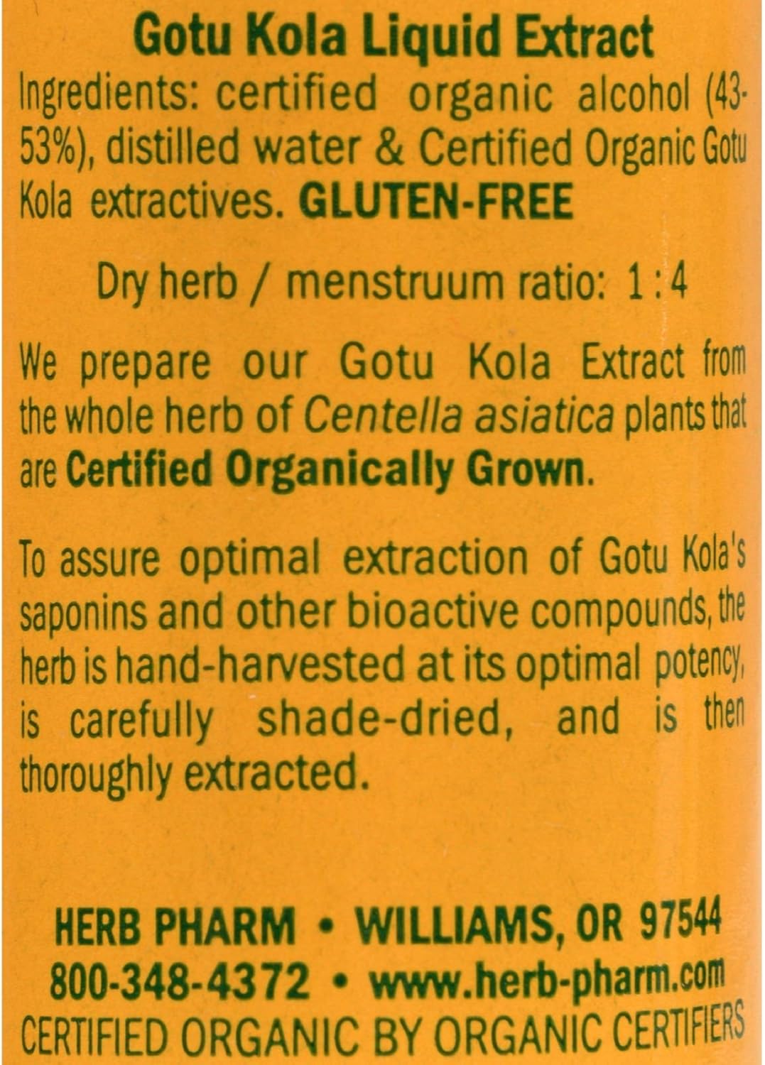 Certified Organic Gotu Kola Liquid Extract - Support for Musculoskeletal System - 1 Fl Oz