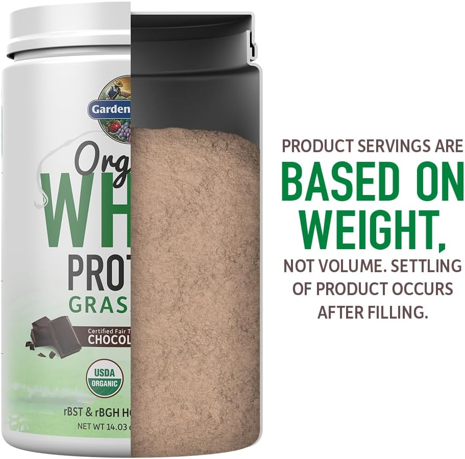 Certified Organic Grass Fed Chocolate Cacao Whey Protein Powder with Probiotics - 12 Servings, Gluten Free, Kosher, Hormone Free - Garden of Life