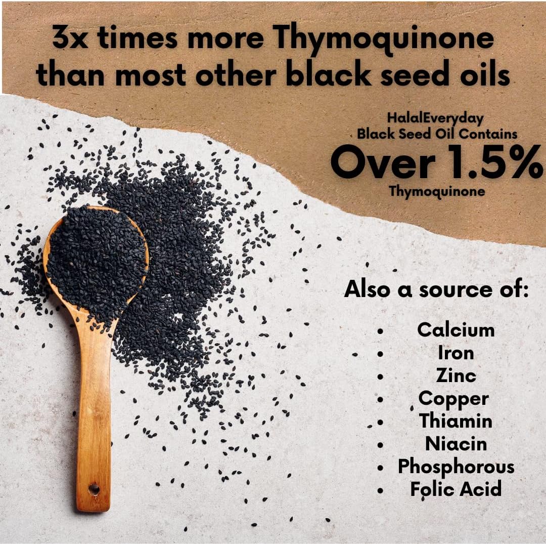 Certified Organic HalalEveryDay Black Seed Oil - Pure Cold Pressed 8 oz Glass Bottle - Non-GMO Vegan Nigella Sativa Hexane Free - 1.5% Thymoquinone