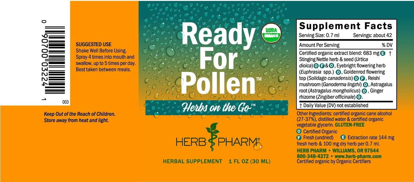 Certified Organic Herb Pharm Herbs on The Go Portable Spray for Pollen Relief, 1 fl oz