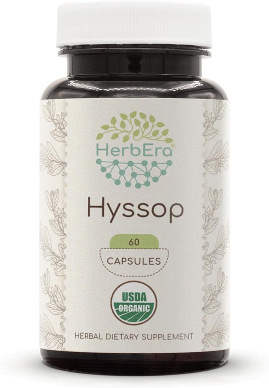 Certified Organic Hyssop Herbal Supplement Capsules - 60 Count