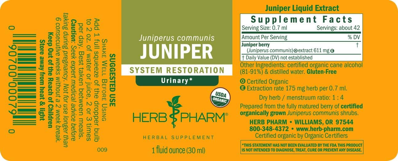 Certified Organic Juniper Liquid Extract for Urinary System Support - 1 Fl Oz by Herb Pharm