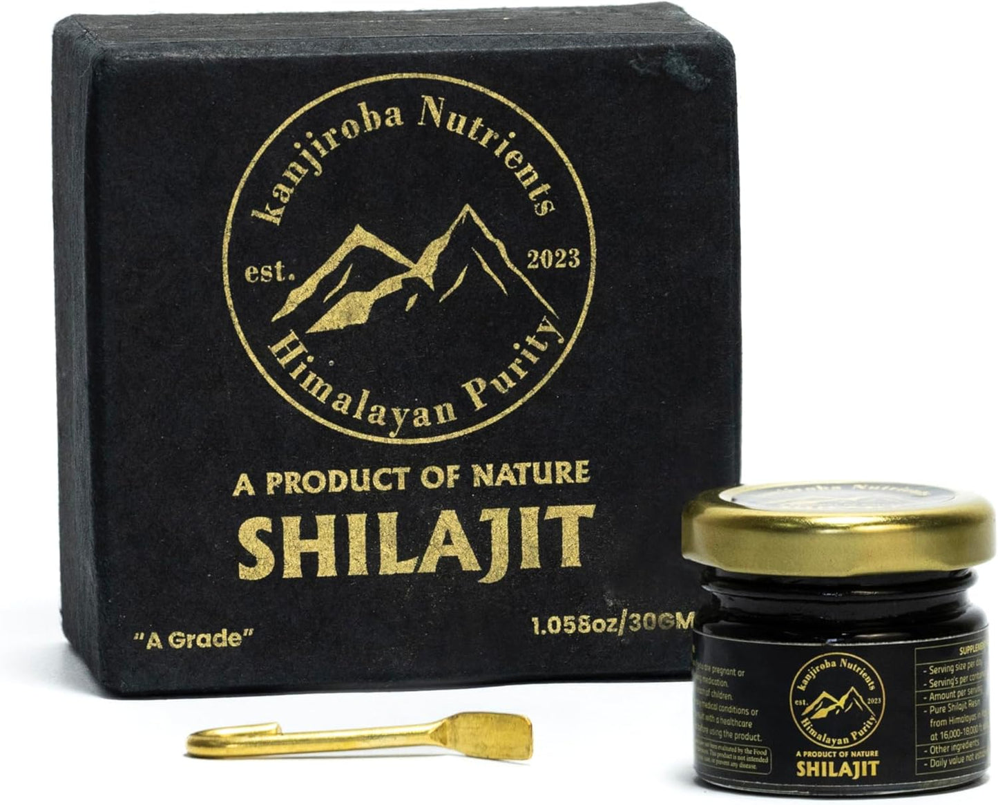 Certified Organic Kanjiroba Nutrients Himalayan Shilajit Resin - 85+ Minerals, 75%+ Fulvic Acid, 500mg - Grade A, Lab Tested Report - 30g Pack