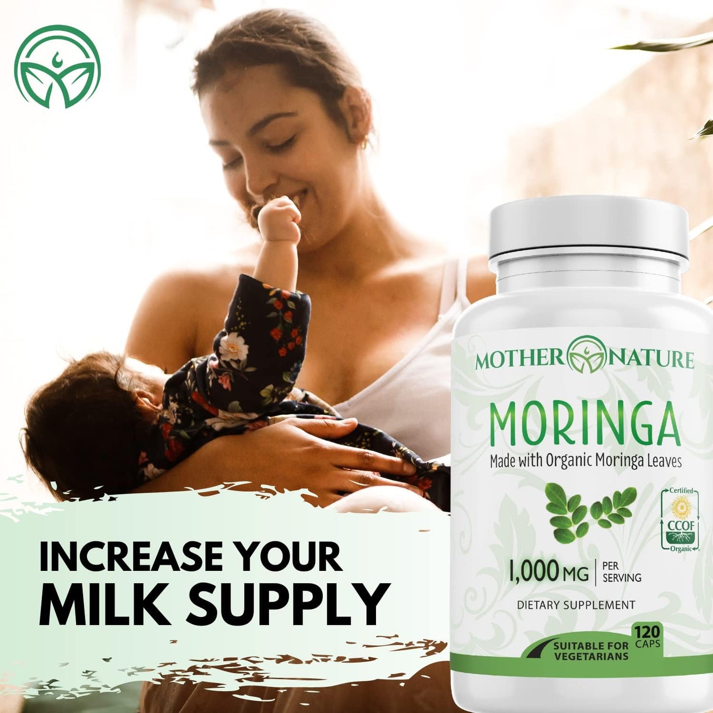 Certified Organic Moringa Capsules for Energy, Metabolism, & Immune Support - Vegan Superfood Supplement - 120ct. 500mg Capsules
