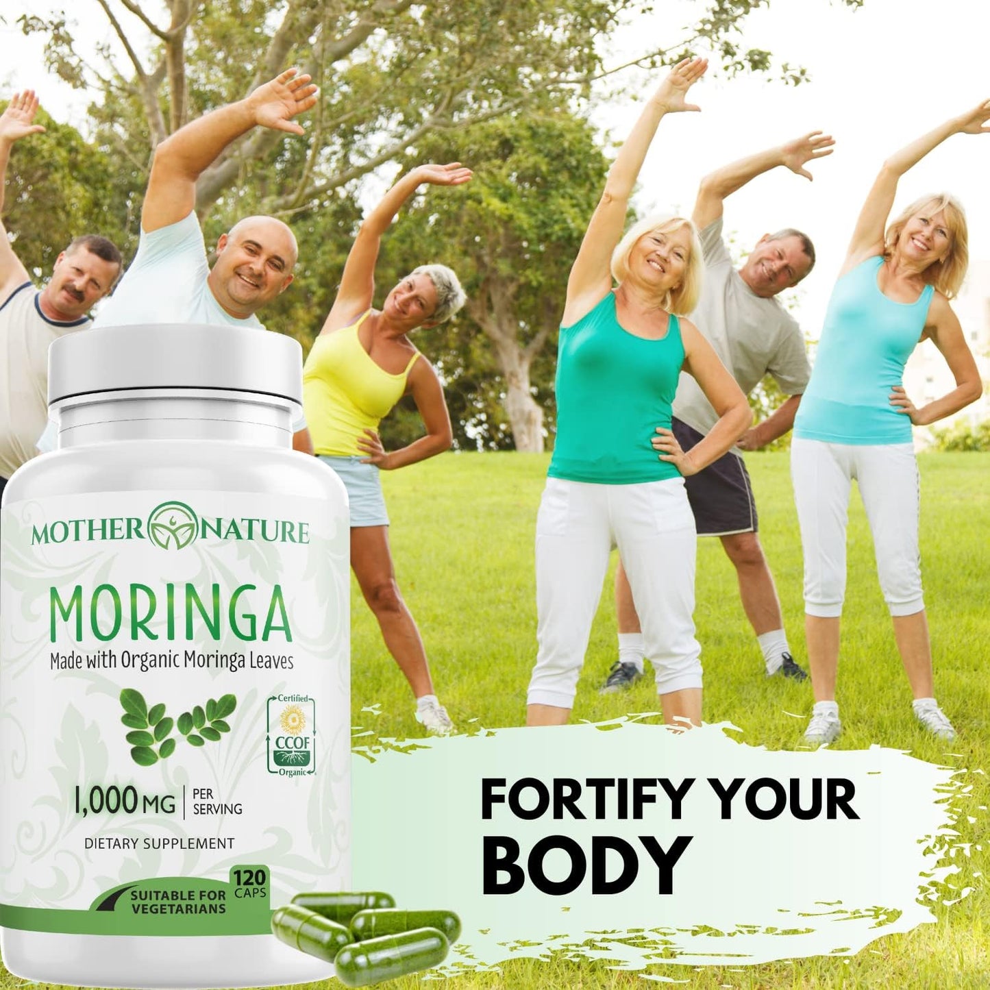 Certified Organic Moringa Capsules for Energy, Metabolism, & Immune Support - Vegan Superfood Supplement - 120ct. 500mg Capsules