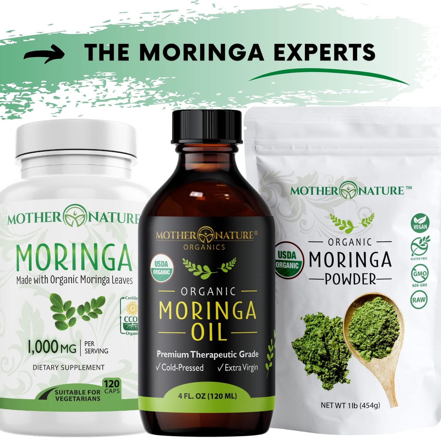 Certified Organic Moringa Capsules for Energy, Metabolism, & Immune Support - Vegan Superfood Supplement - 120ct. 500mg Capsules