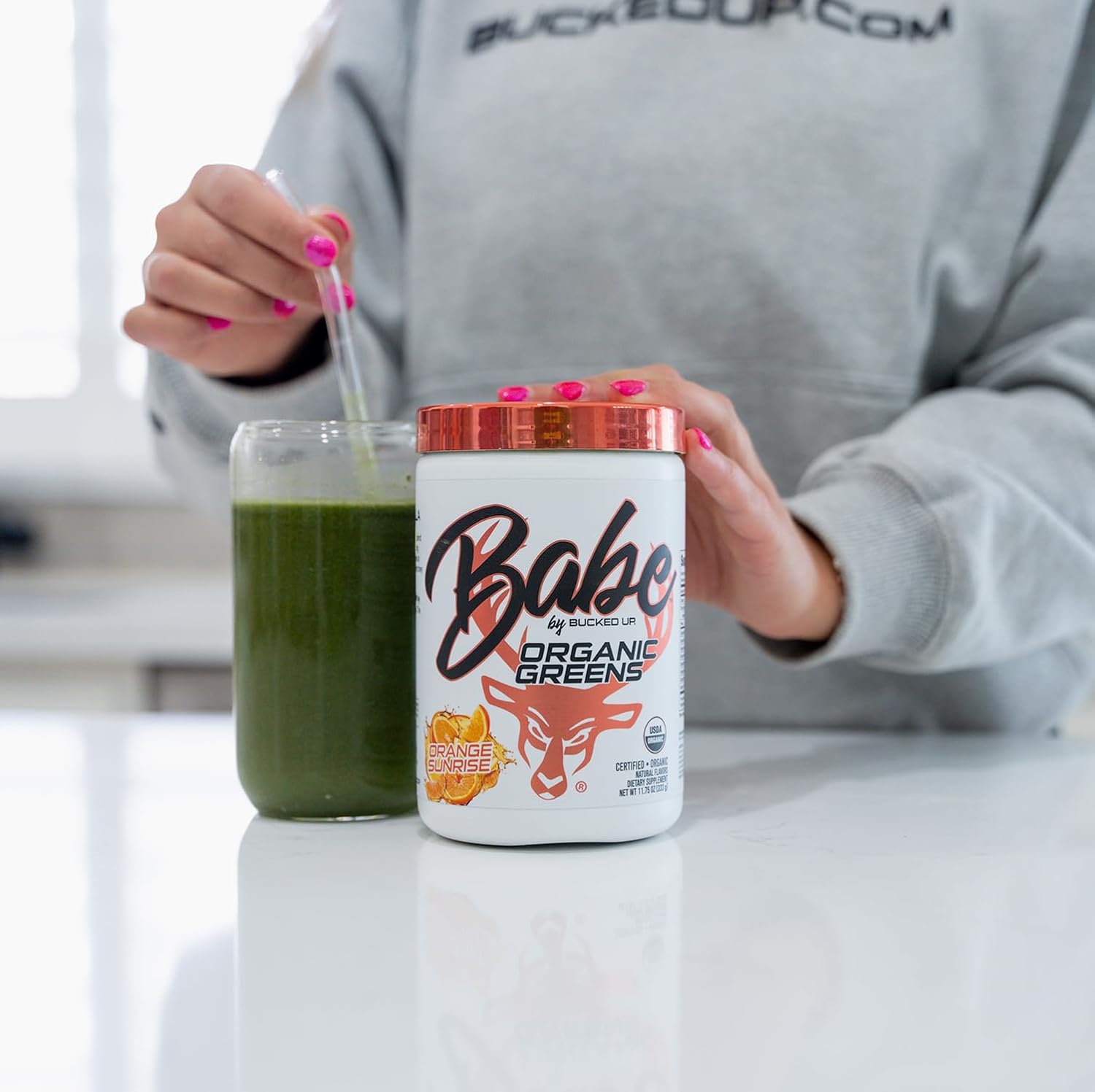 Certified Organic Orange Superfood Powder with 8 Essential Greens | Chlorella, Spinach, Kale, Spirulina, Alfalfa, Broccoli, Wheat Grass, Barley Grass | 30 Servings, 11.75 oz