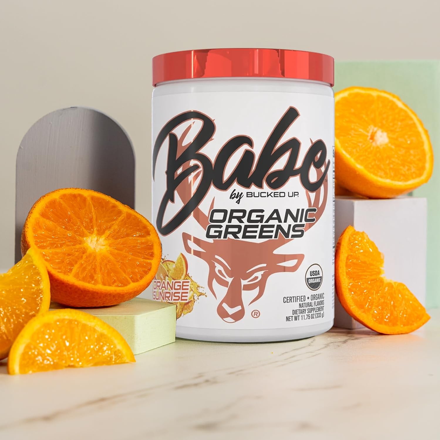 Certified Organic Orange Superfood Powder with 8 Essential Greens | Chlorella, Spinach, Kale, Spirulina, Alfalfa, Broccoli, Wheat Grass, Barley Grass | 30 Servings, 11.75 oz