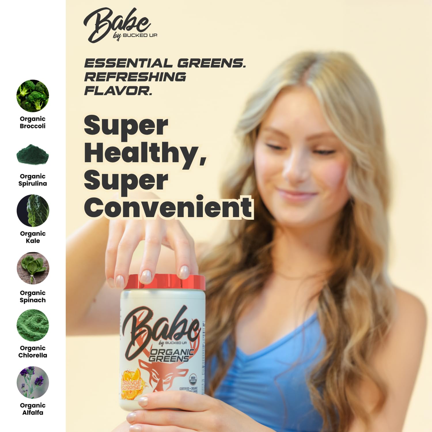 Certified Organic Orange Superfood Powder with 8 Essential Greens | Chlorella, Spinach, Kale, Spirulina, Alfalfa, Broccoli, Wheat Grass, Barley Grass | 30 Servings, 11.75 oz