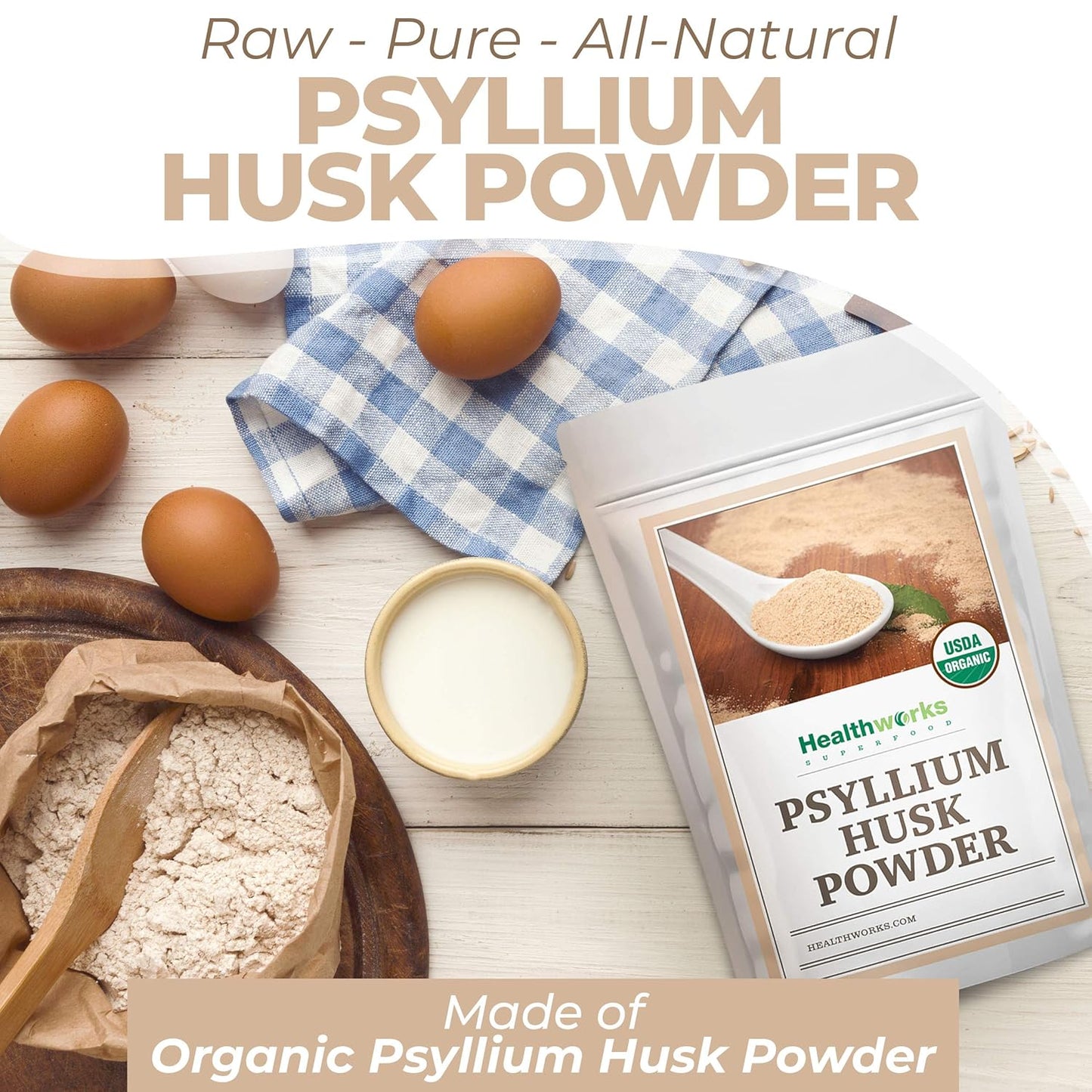 Certified Organic Psyllium Husk Powder - 32 oz (2 lbs) | Finely Ground from India | Keto, Vegan, Non-GMO | Fiber Support
