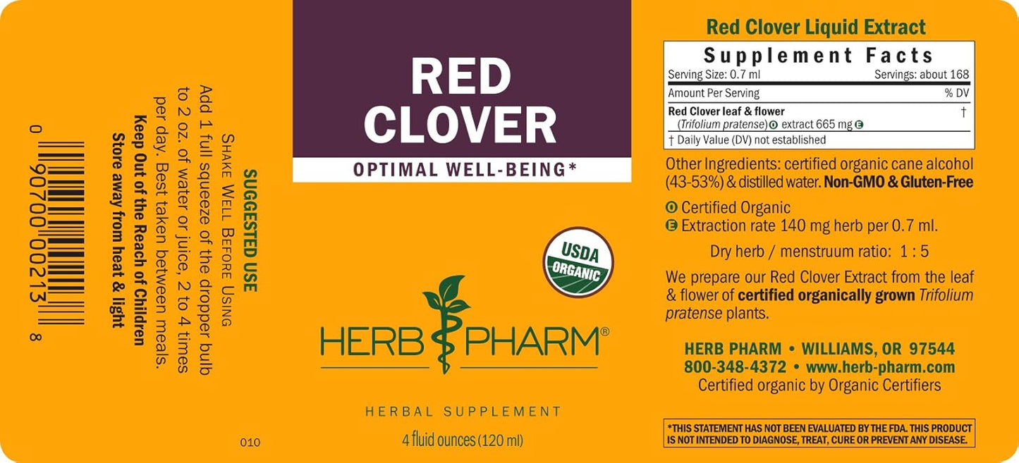 Certified Organic Red Clover Liquid Extract - 4 Ounce by Herb Pharm