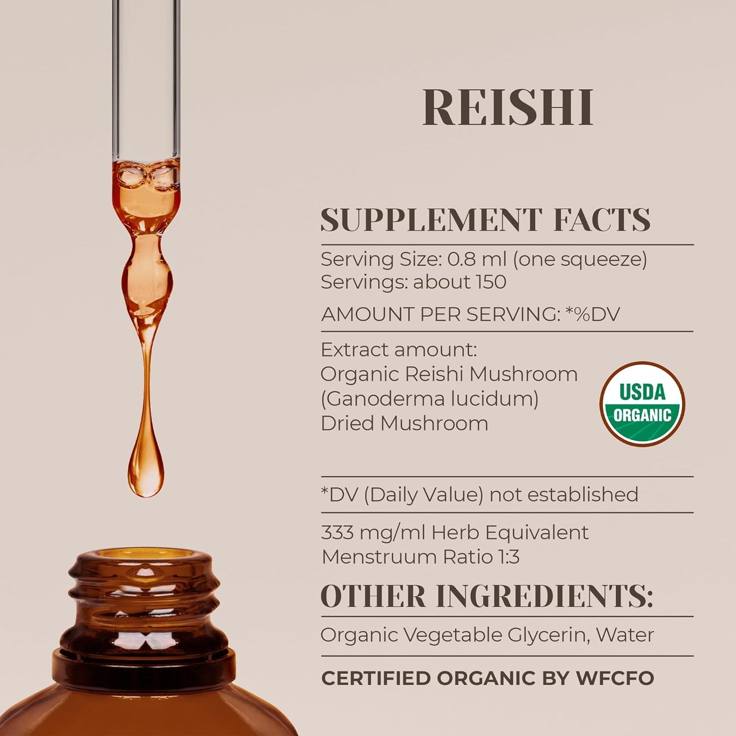 Certified Organic Reishi Mushroom Extract Tincture - Alcohol-Free Dietary Supplement - High Potency Garden Organics (4 oz)