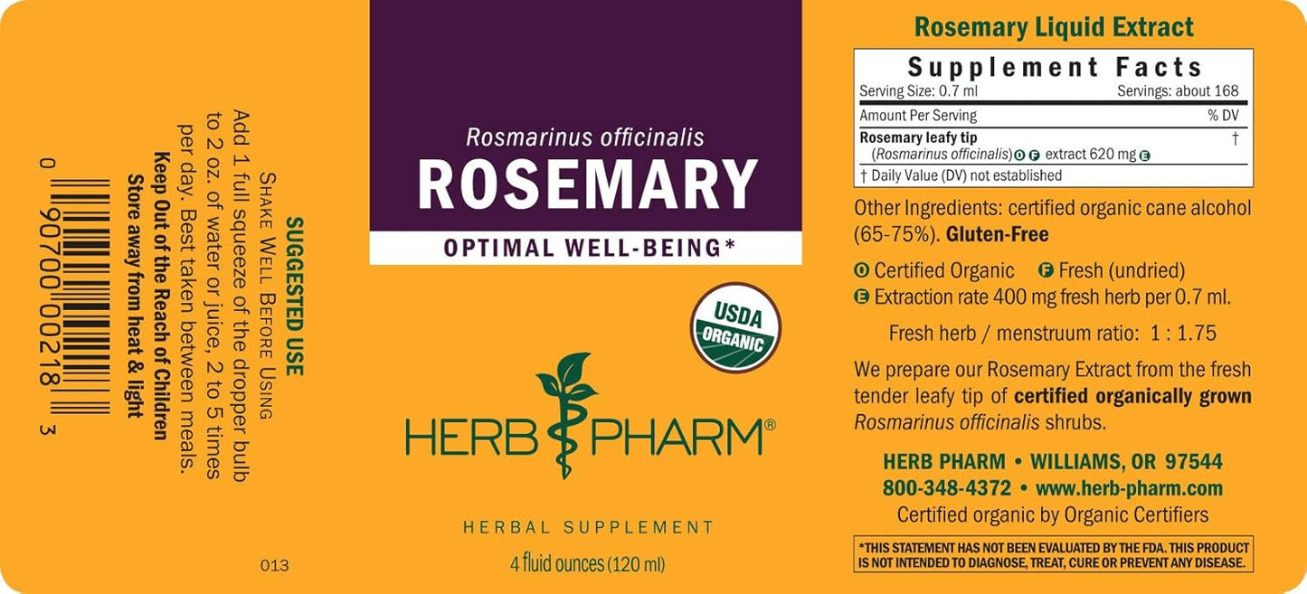 Certified Organic Rosemary Liquid Extract - 4 oz by Herb Pharm