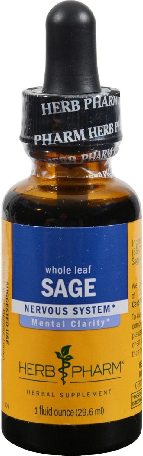 Certified Organic Sage Liquid Extract for Mental Clarity Support - 1 Ounce by Herb Pharm