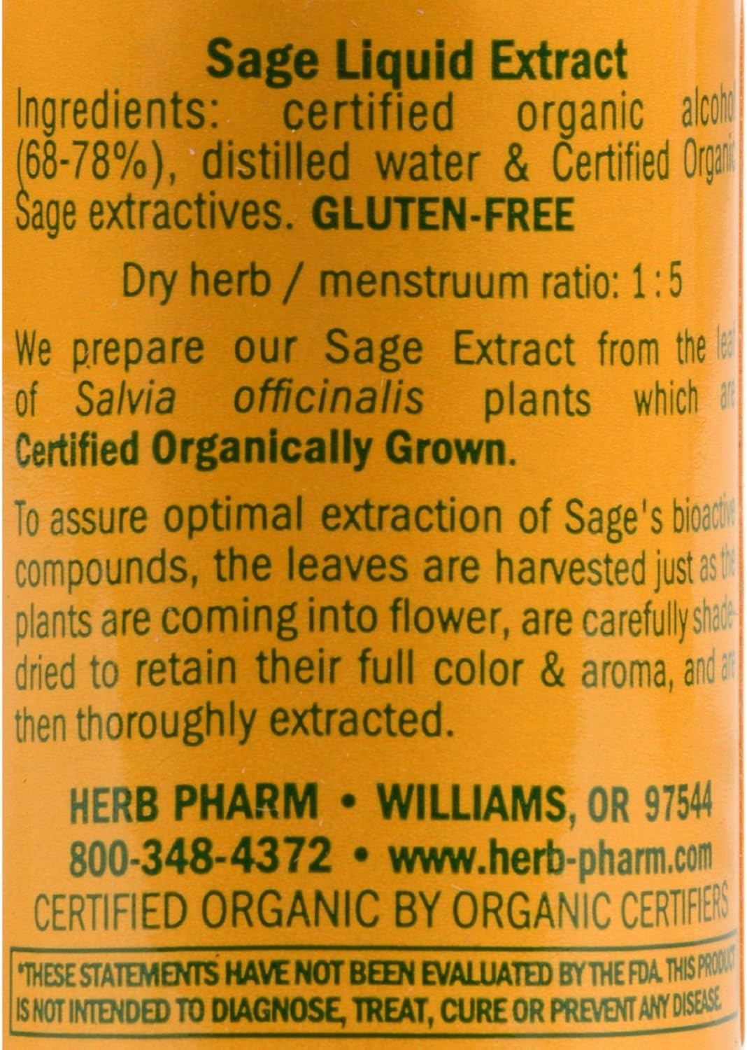 Certified Organic Sage Liquid Extract for Mental Clarity Support - 1 Ounce by Herb Pharm