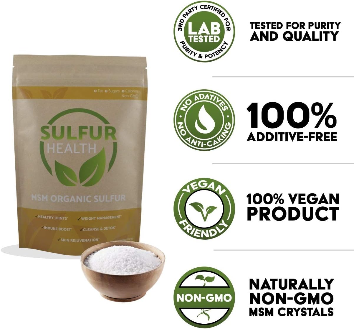 Certified Organic Sulfur MSM Supplement - 99.9% Pure Sulfur Health - Lab-Tested (1 lb) - BoostGo Australia