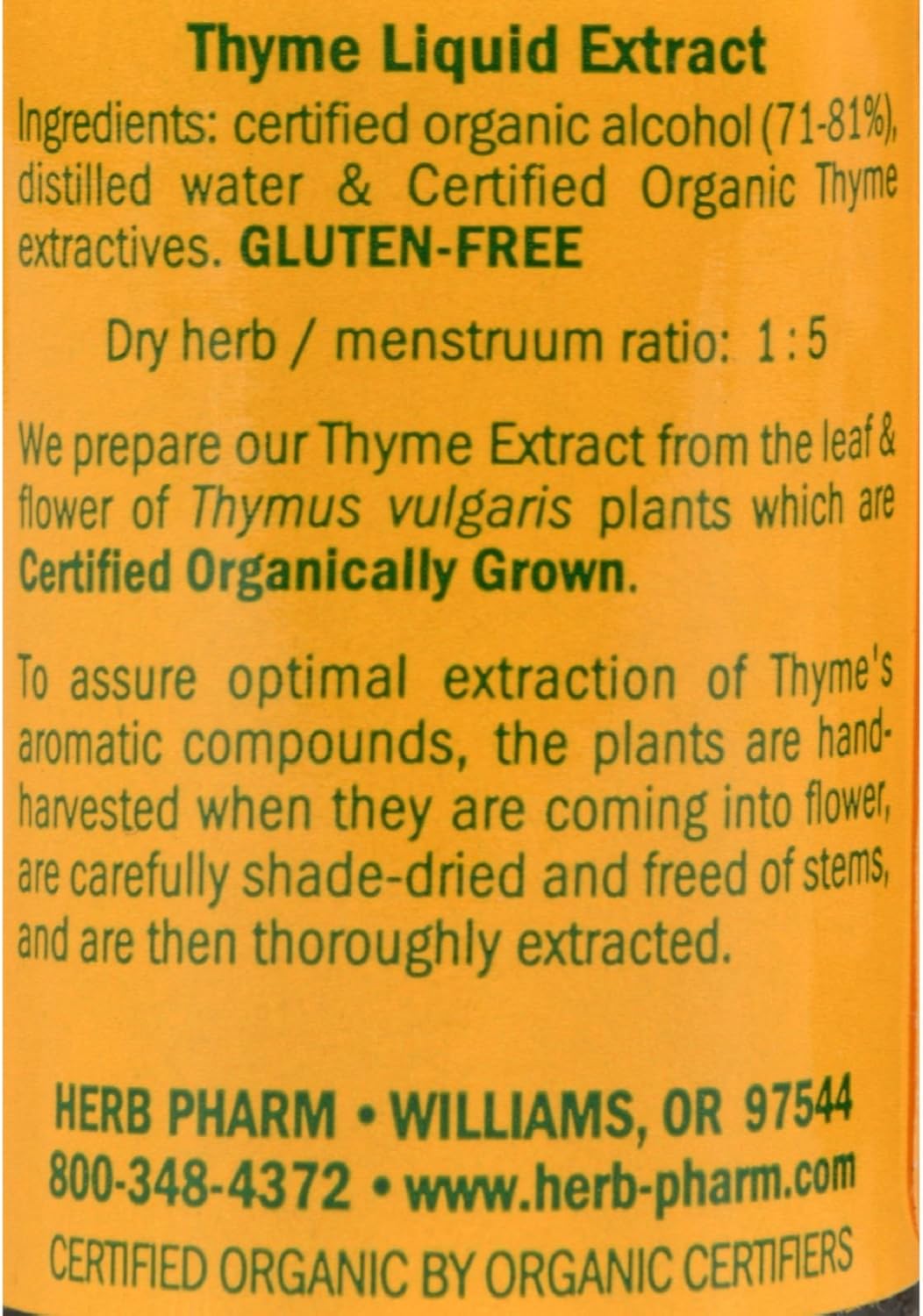 Certified Organic Thyme Liquid Extract for Respiratory Support - 1 Ounce