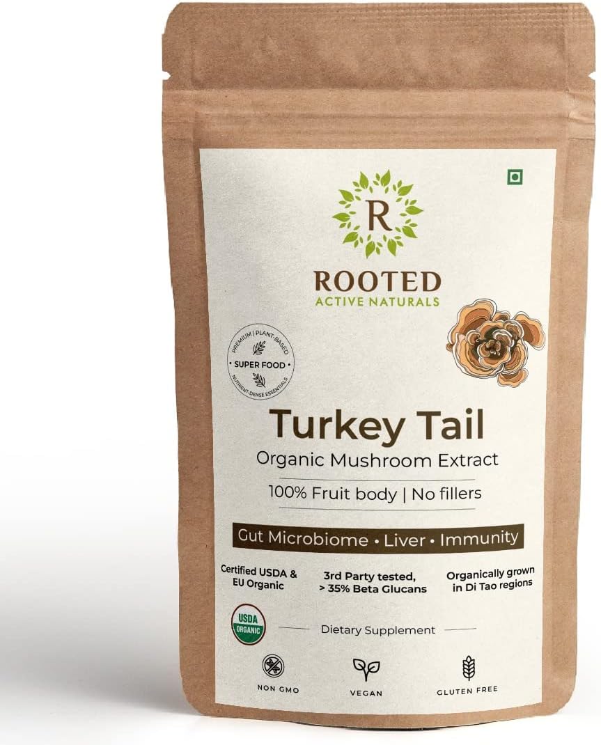 Certified Organic Turkey Tail Mushroom Extract Powder | High Beta Glucans | Lab Verified | Immune & Gut Support (2.11 oz)