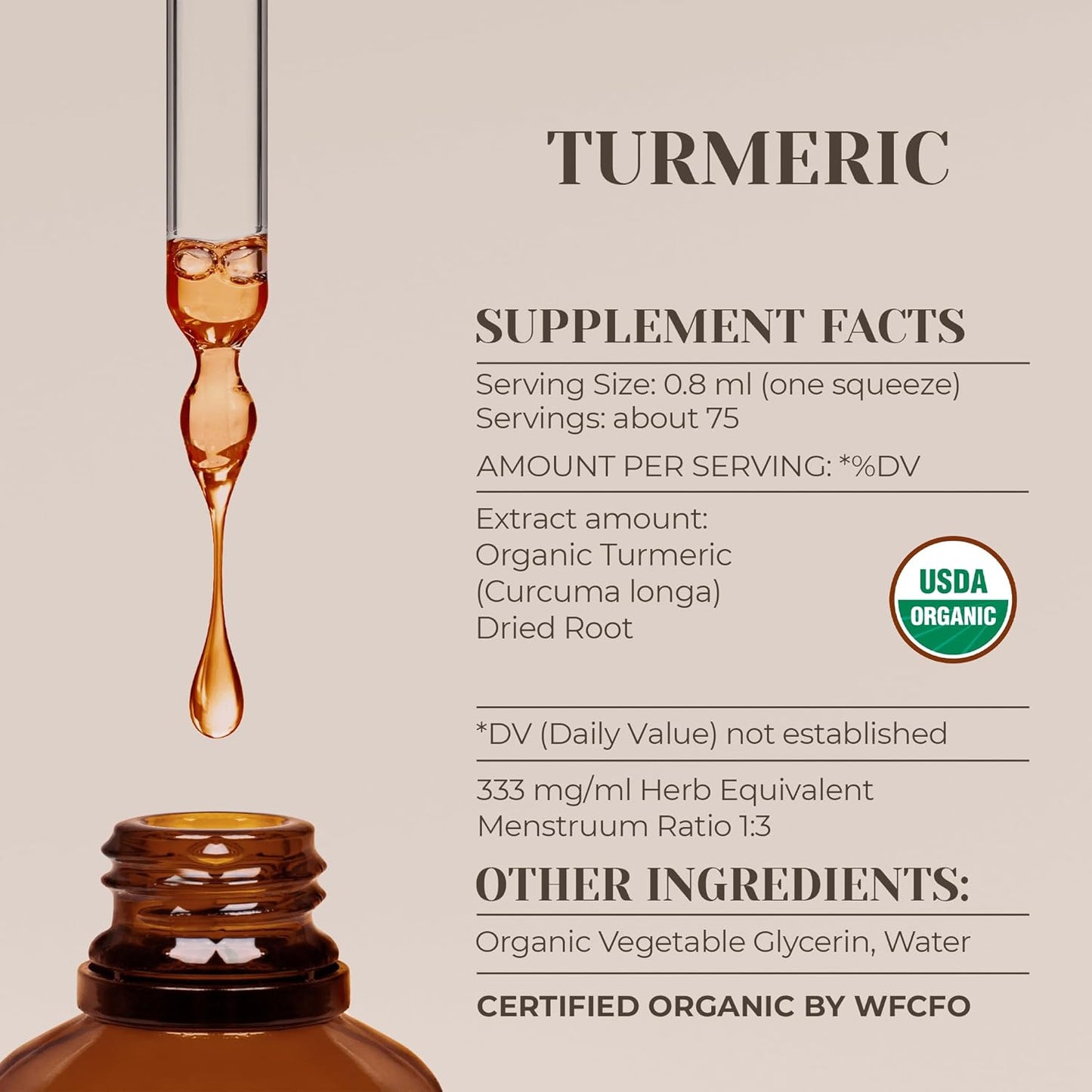 Certified Organic Turmeric Extract Tincture - Alcohol-Free High-Potency Dietary Supplement - Natural Turmeric Root (2 oz)