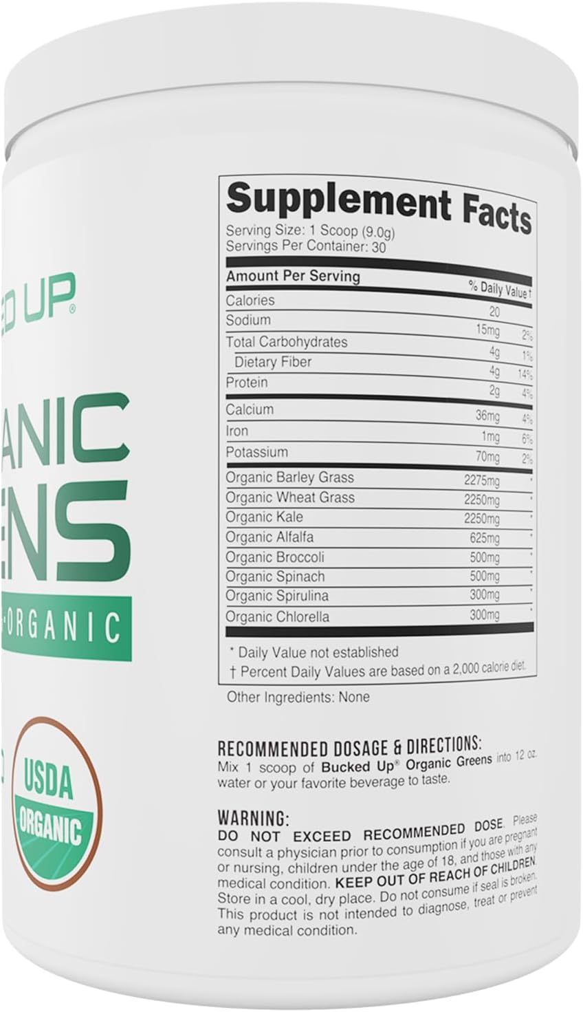Certified Organic Unflavored Superfood Powder with 8 Essential Mixed Greens - Chlorella, Spinach, Kale, Spirulina, Alfalfa, Broccoli, Wheat Grass, & Barley Grass - 30 Servings - 9.52 OZ