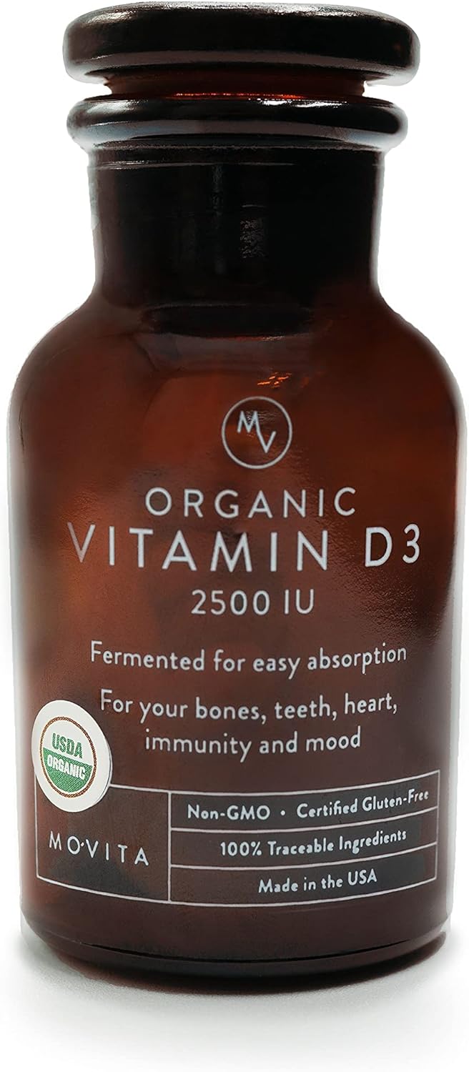 Certified Organic Vitamin D3 2500IU for Energy, Immune Health & Bone Strength - Vegan, Gluten-Free, Non-GMO - 30-Day Supply