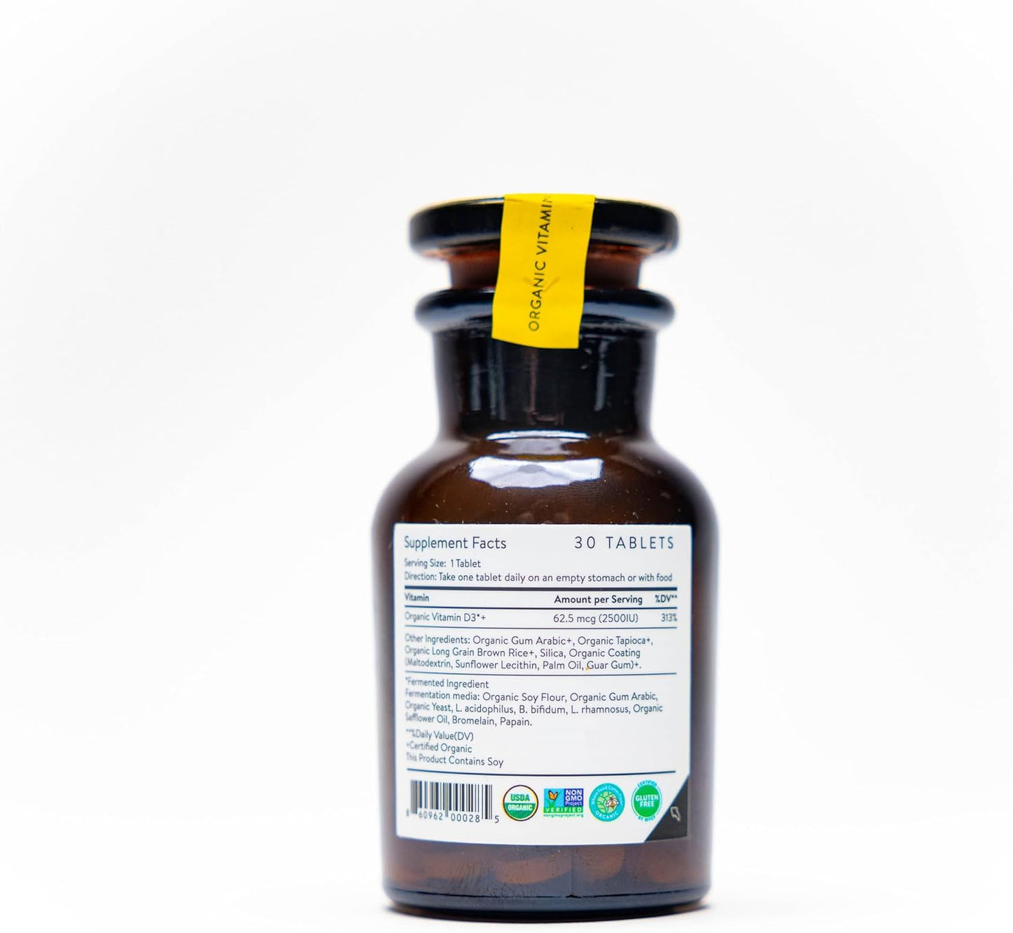 Certified Organic Vitamin D3 2500IU for Energy, Immune Health & Bone Strength - Vegan, Gluten-Free, Non-GMO - 30-Day Supply