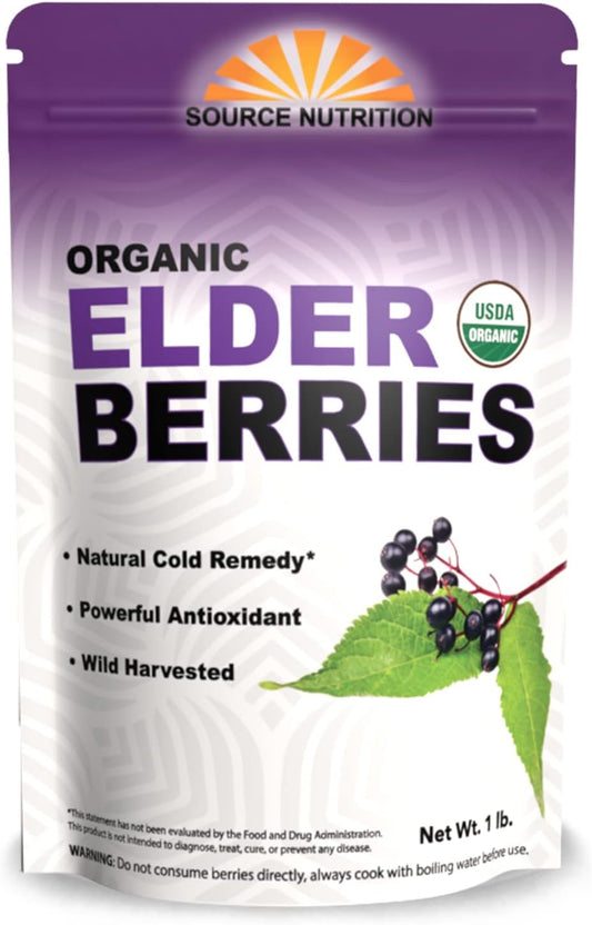Certified Organic Whole European Elderberries - Responsibly Wild Crafted - Ideal for Tea, Syrups, and More - 1 Pound - BoostGo Australia