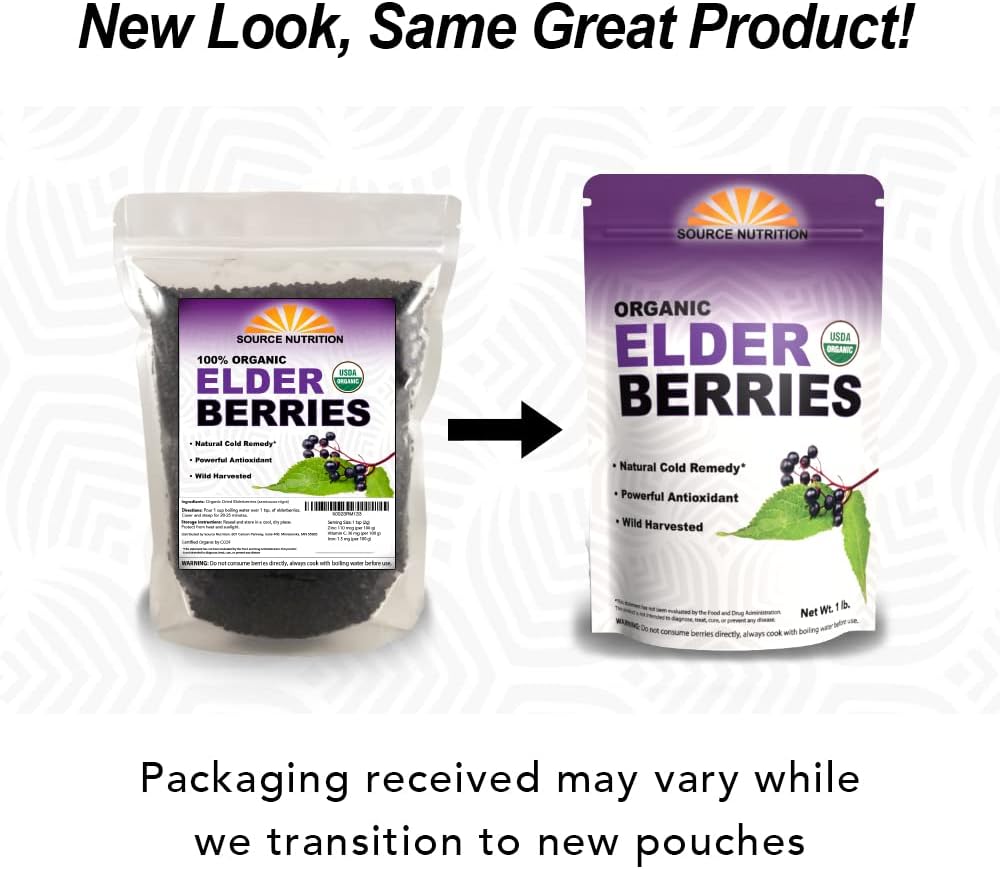Certified Organic Whole European Elderberries - Responsibly Wild Crafted - Ideal for Tea, Syrups, and More - 1 Pound - BoostGo Australia