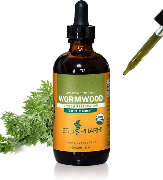 Certified Organic Wormwood Liquid Extract for Digestive Support - 4oz by Herb Pharm