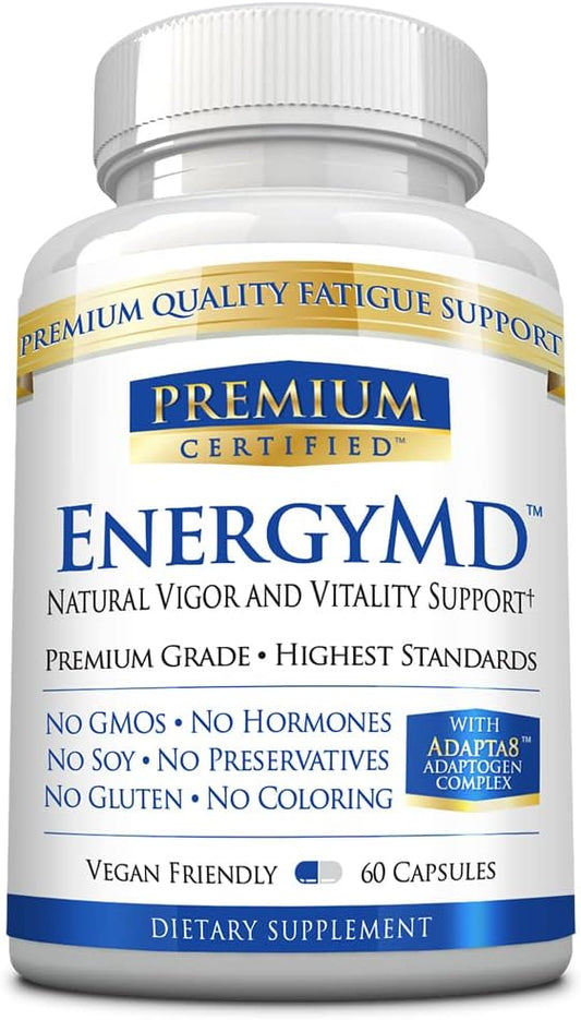 Certified Premium EnergyMD Supplement - Vitamin B Blend, Adaptogenic Complex, Piperine - Natural Energy Booster - 60 Capsules - Non-GMO, Vegan, USA Made