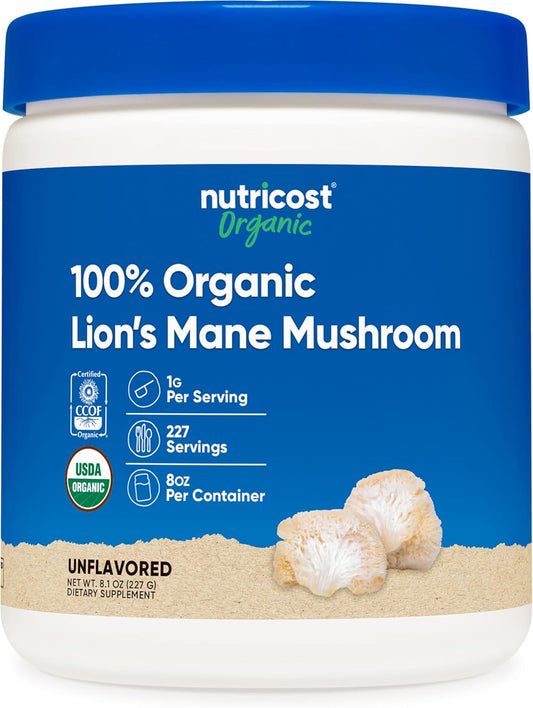 Certified USDA Organic Nutricost Lion's Mane Mushroom Powder - 8 oz, 227 Servings