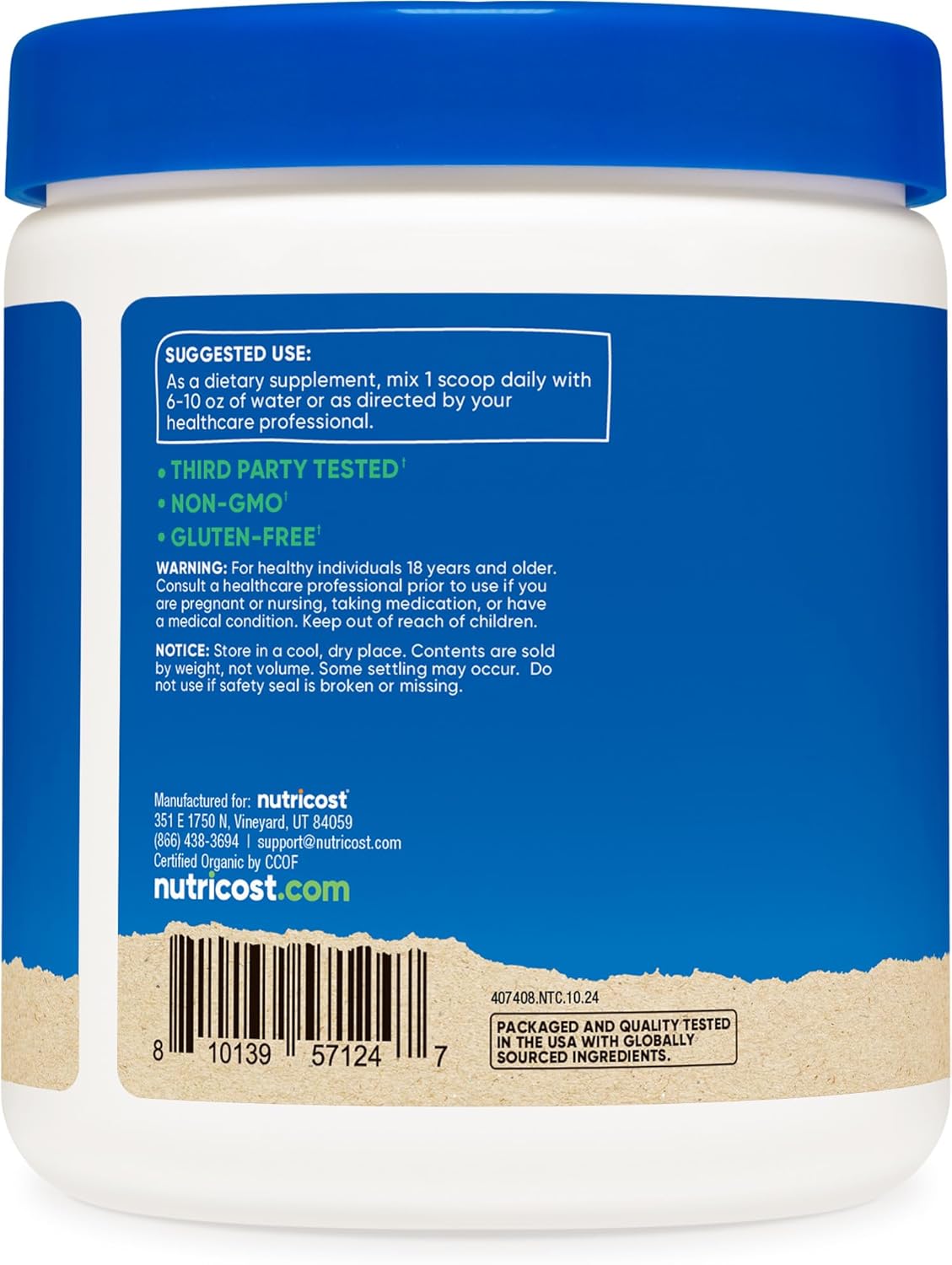 Certified USDA Organic Nutricost Lion's Mane Mushroom Powder - 8 oz, 227 Servings