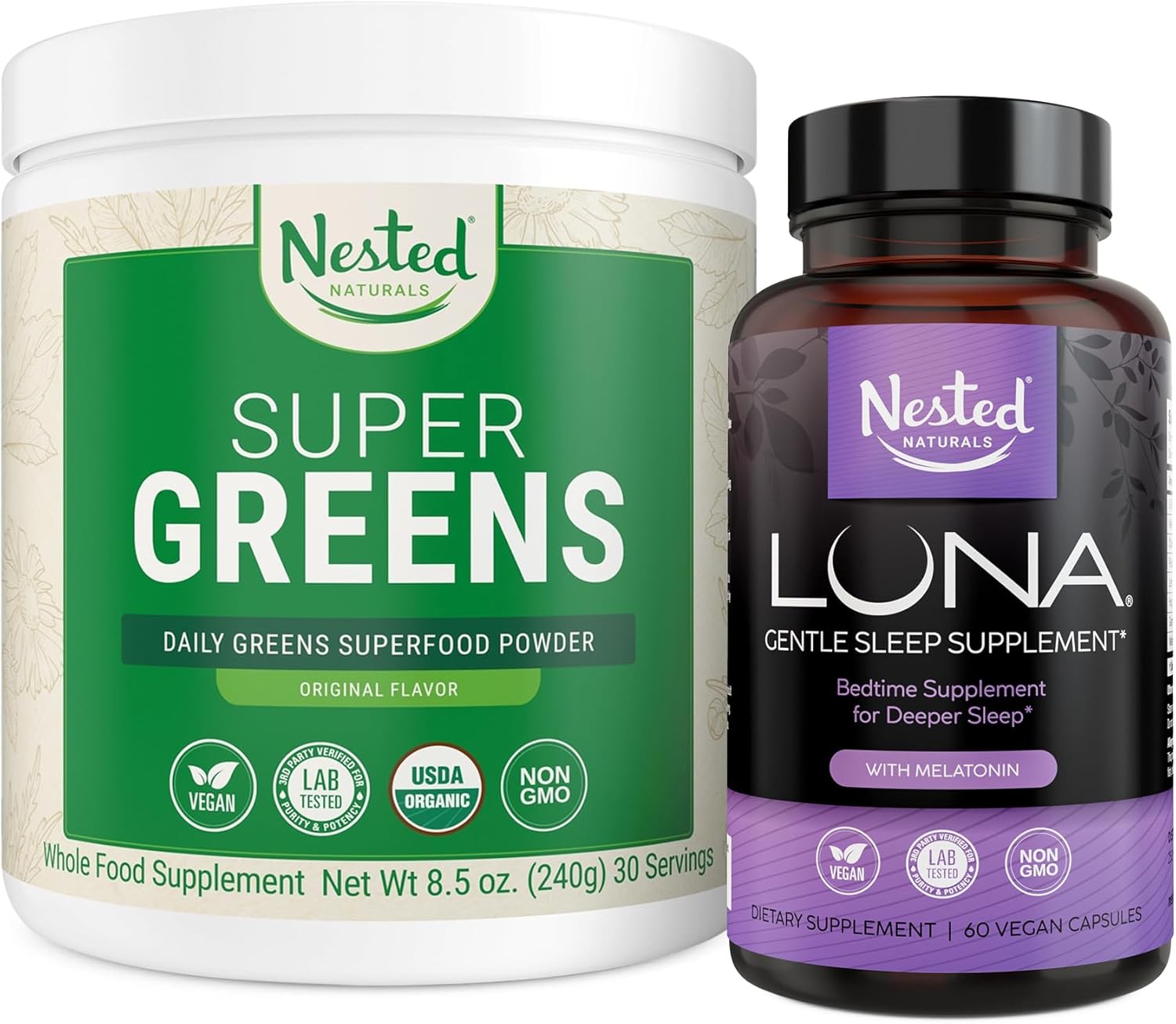 Certified USDA Organic Super Greens Powder & Luna Sleep Aid Bundle - Natural Daily Greens Superfood & Non-Habit Forming Sleep Supplement