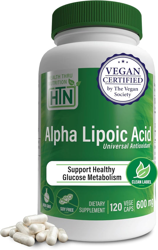 Certified Vegan Alpha Lipoic Acid 600mg Capsules | Universal Antioxidant | Non-GMO, Hypoallergenic, Gluten & Soy Free | 120 Servings