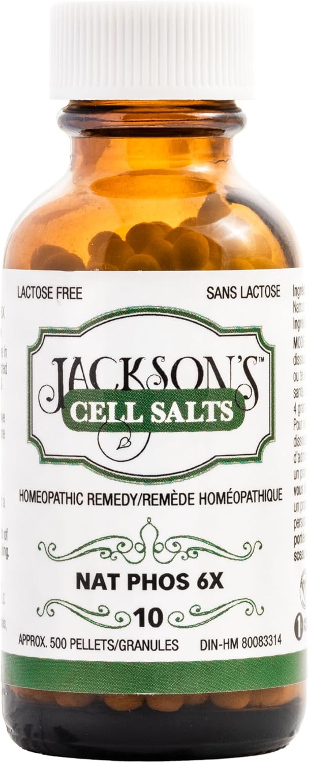 Certified Vegan Jackson's Cell Salt #10 NAT phos 6X Pellets - Lactose-Free Natrum phosphoricum 6X - 500 Pellet Bottle