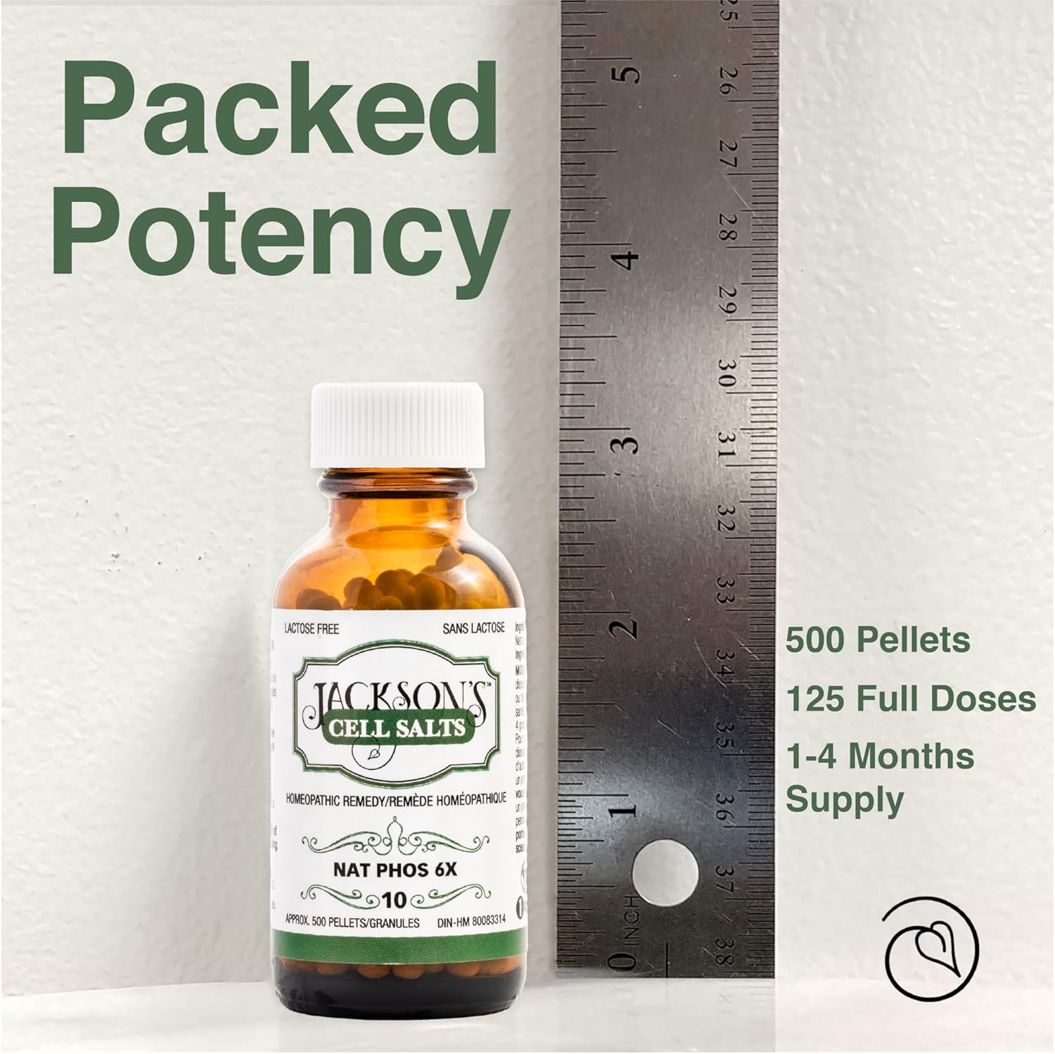 Certified Vegan Jackson's Cell Salt #10 NAT phos 6X Pellets - Lactose-Free Natrum phosphoricum 6X - 500 Pellet Bottle